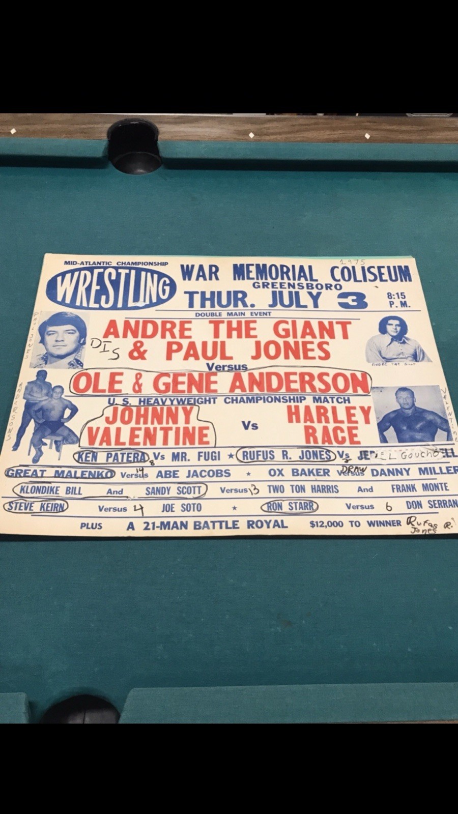 HISTORIC 1975 NWA MID ATLANTIC WRESTLING POSTER ANDRE THE GIANT . WWF WWE AWA HISTORIC 1975 NWA MID ATLANTIC WRESTLING POSTER ANDRE THE GIANT . WWF WWE AWA