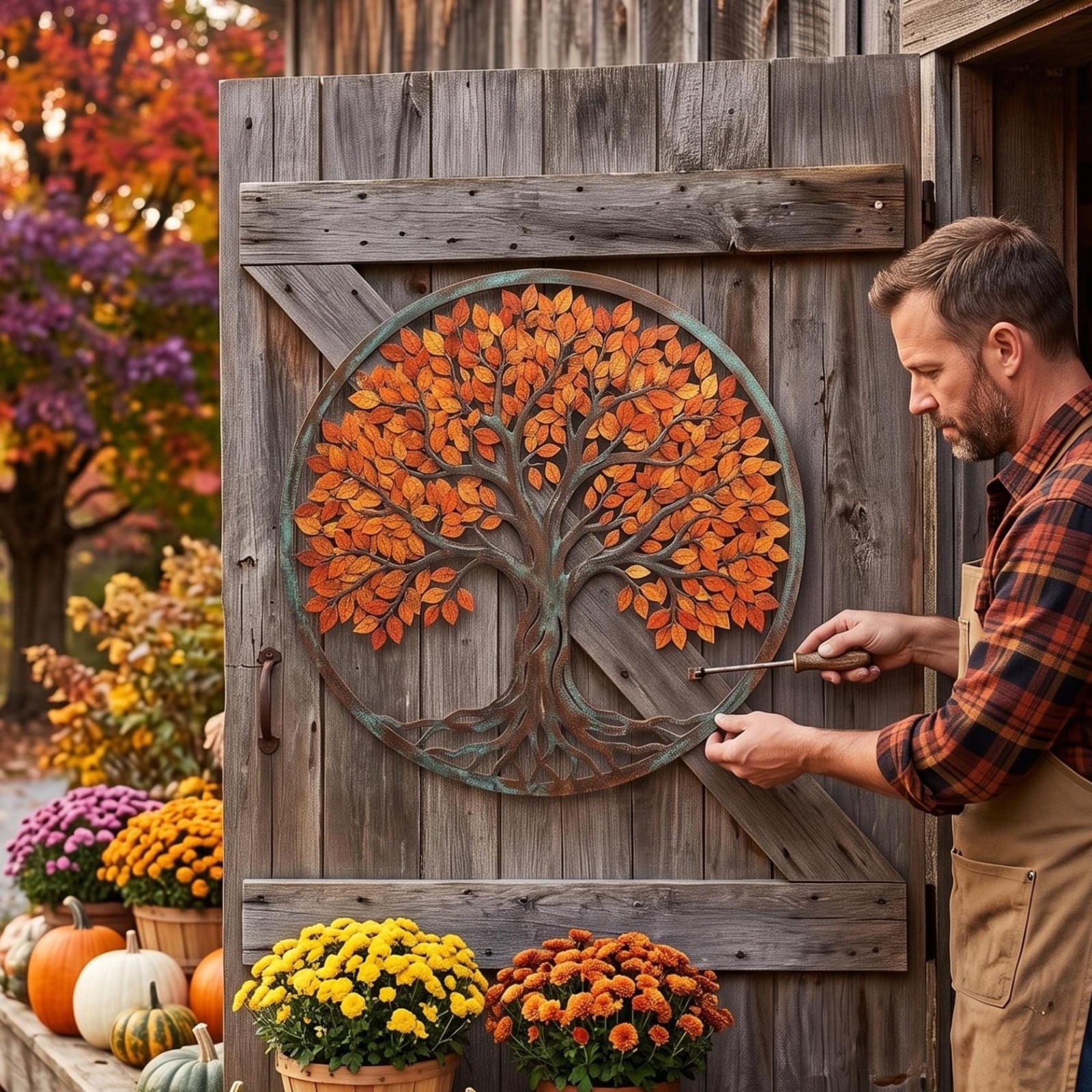 Autumn Tree Metal Wall Decor, Falling Leaf Outdoor Art Autumn Tree Metal Wall Decor, Falling Leaf Outdoor Art