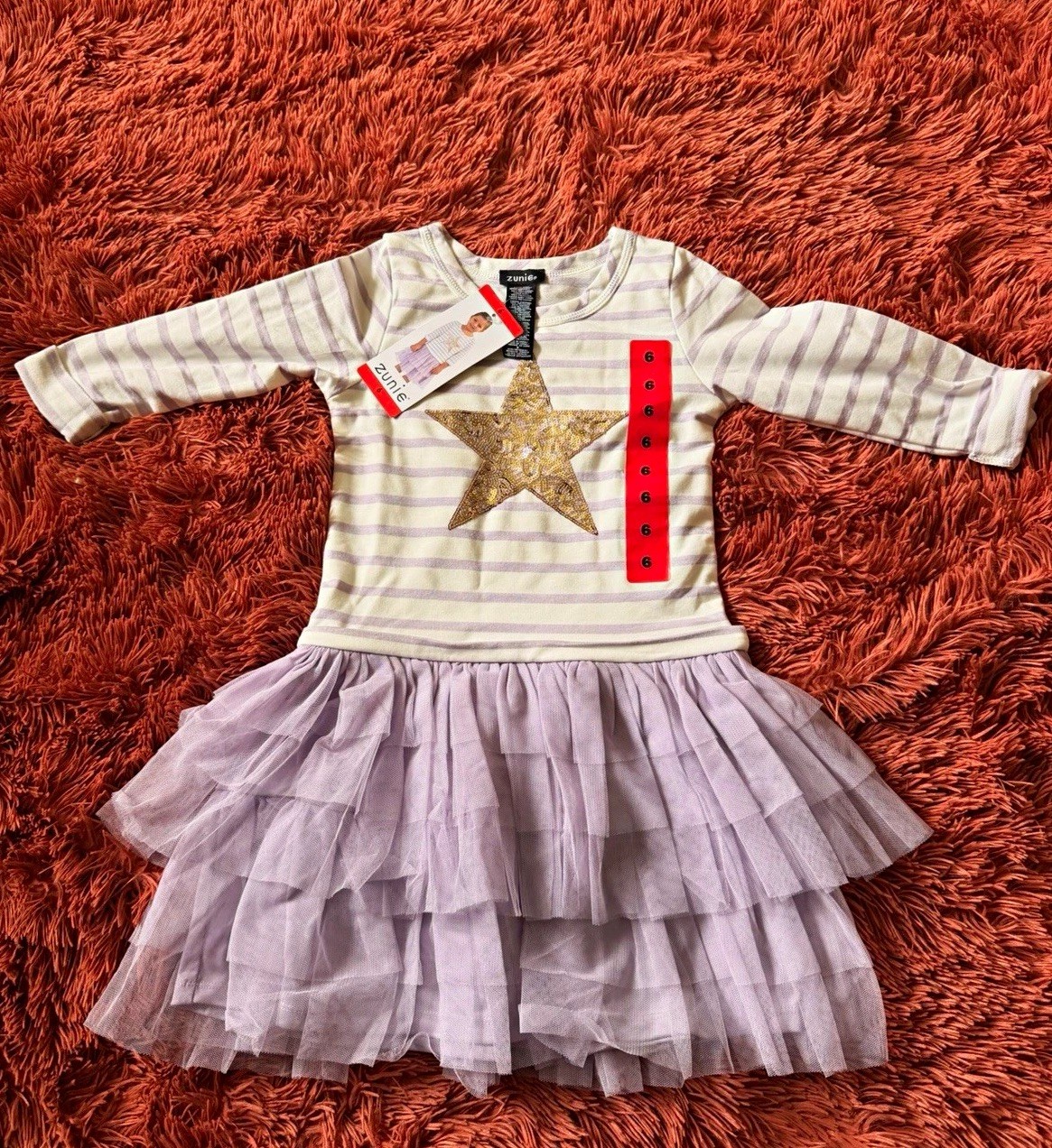 Zunie Girls Size 6 Striped Long Sleeve Tutu Dress Star Sequin Tulle Purple NEW Zunie Girls Size 6 Striped Long Sleeve Tutu Dress Star Sequin Tulle Purple NEW