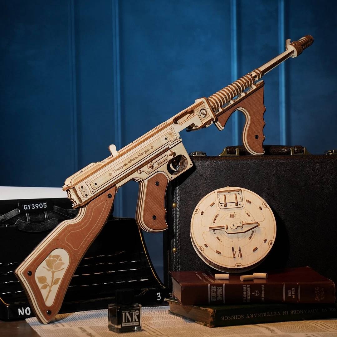 ROKR Thompson Submachinegun 3D Wooden Puzzle Mechanical Kit Adult Boys Toy Gift