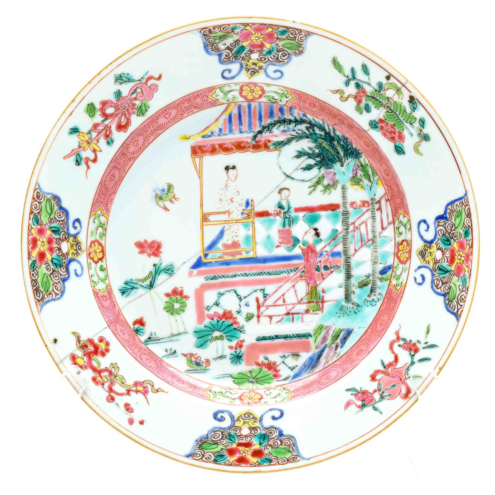 Chinese Porcelain Plate Rose Romance of the Western Chamber Yongzheng Qing 18C