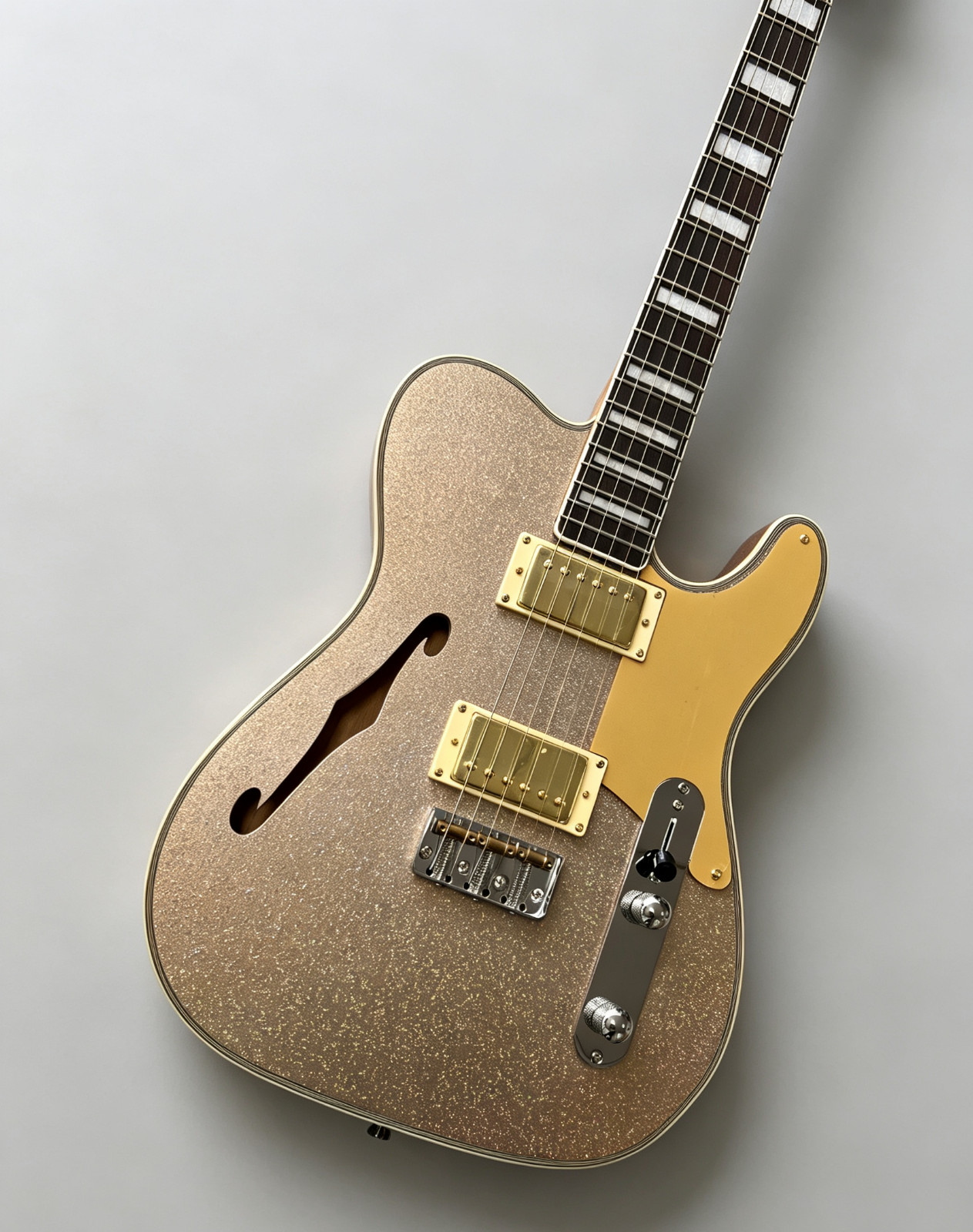 Ship US Semi Hollow TL Electric Guitar Gold Sparkle Finish Gold Hardware F Hole