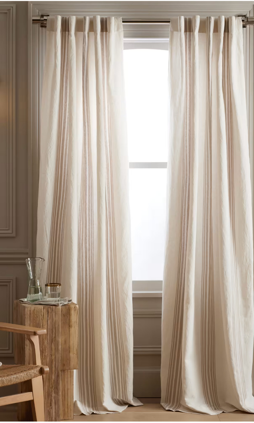 QUINCE Coastal Stripe Linen Cotton Curtain 48x84 Ivory Natural Light Filter