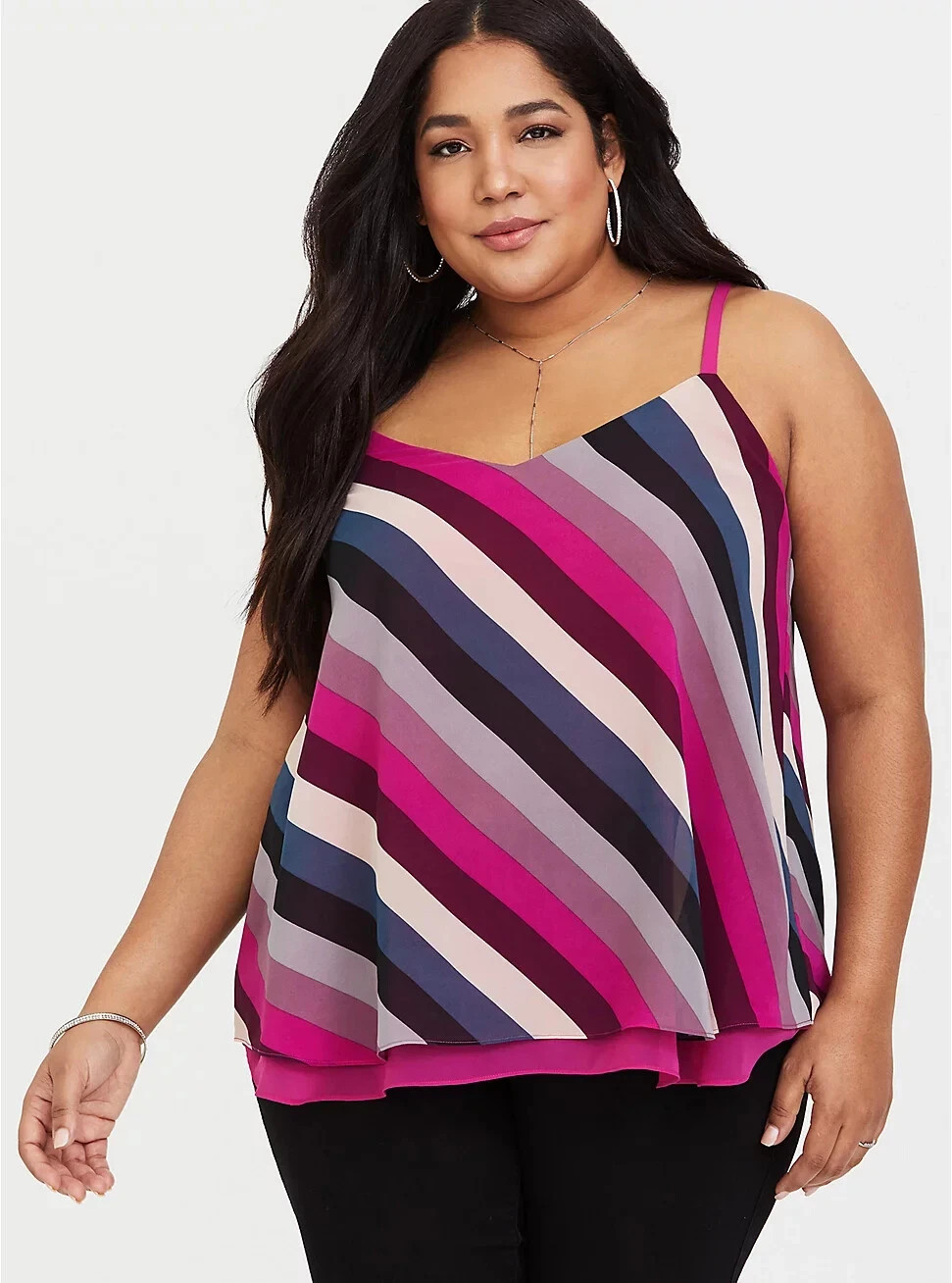 Torrid Camisole 2X Striped Layered Chiffon Swing Cami Top Torrid Camisole 2X Striped Layered Chiffon Swing Cami Top