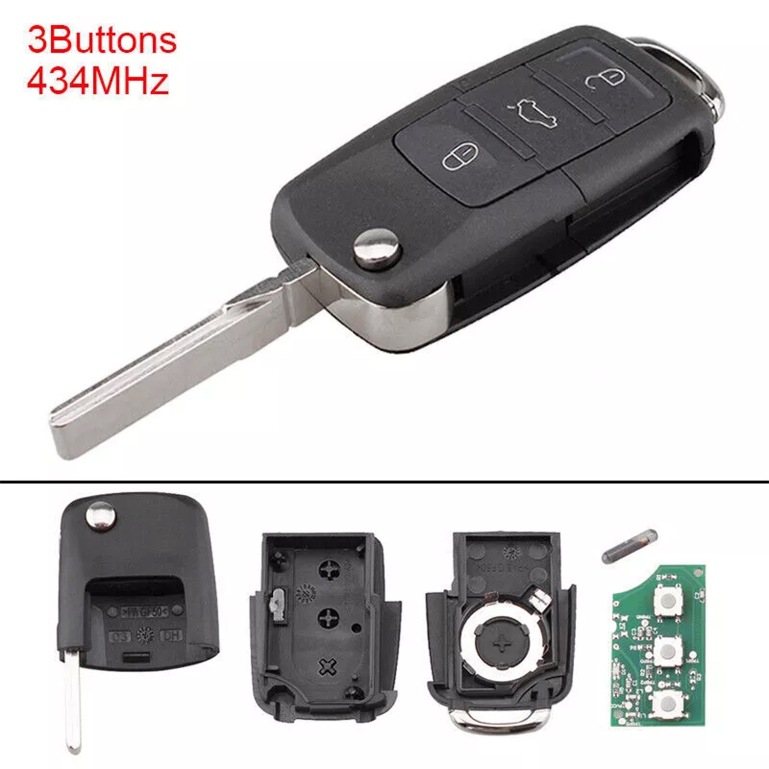 FOR GENUINE VW SKODA SEAT KEY FOB 3 BUTTON REMOTE CONTROL 1J0959753DA 434MHz-