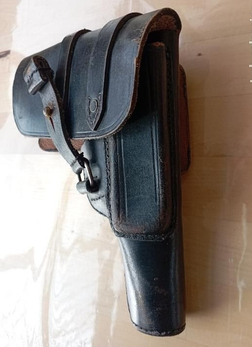 WWII German Spanish Astra 300 400 600 Pistol Leather Holster Black Mag Pouch