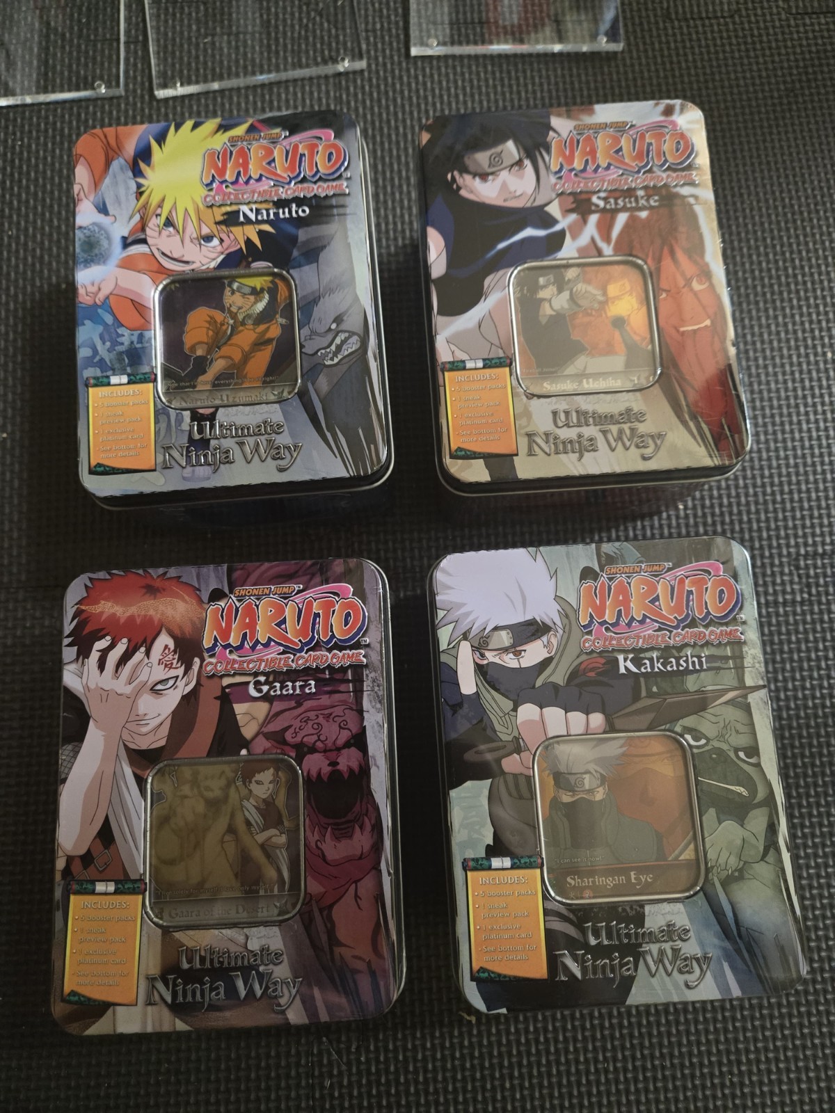 Naruto Ultimate Ninja Way Tins, Full Set 4 of 4, Naruto, Sasuke, Gaara, Kakashi