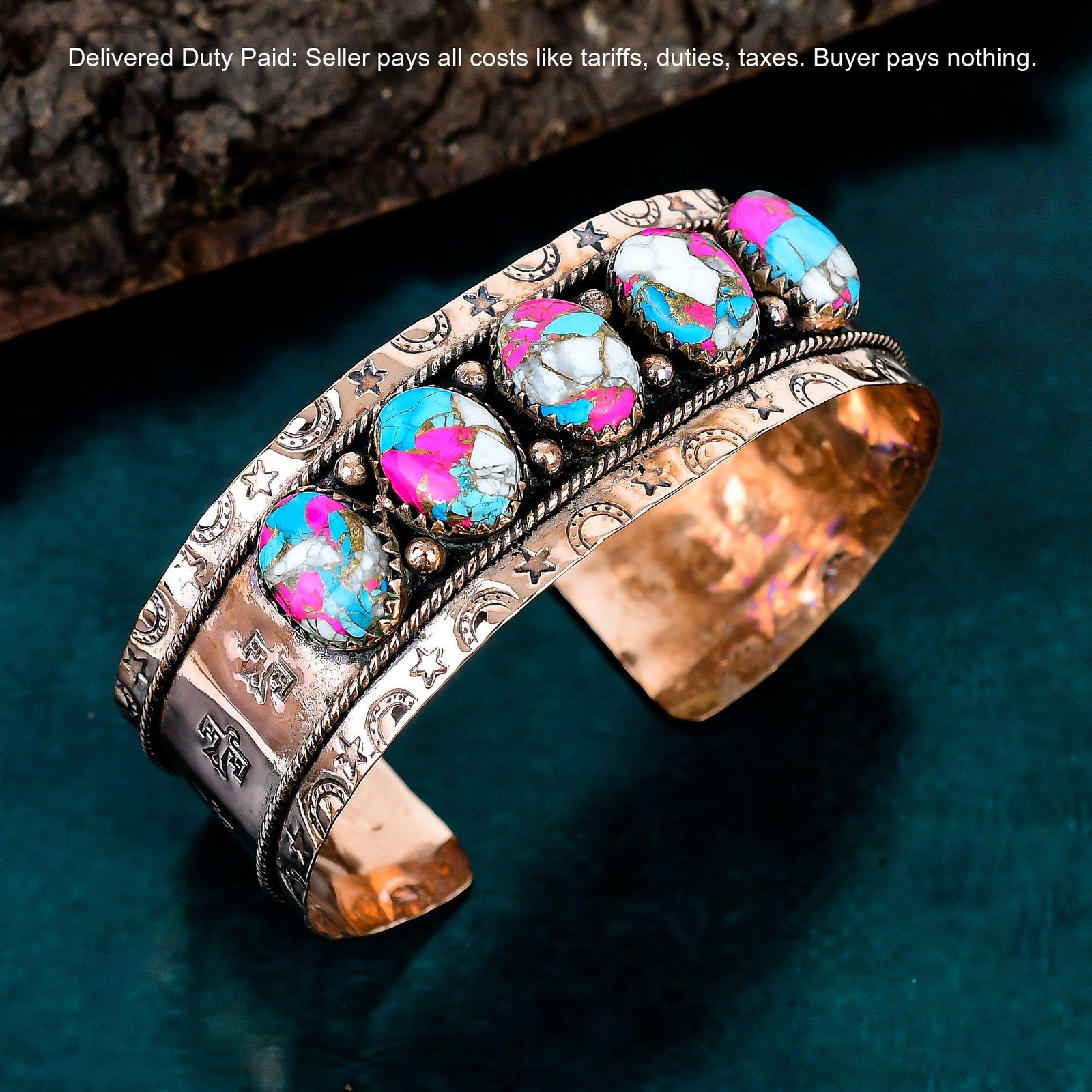 Copper Oval Cotton Candy Turquoise Stone Birthday Wedding Mother New Bangle Cuff