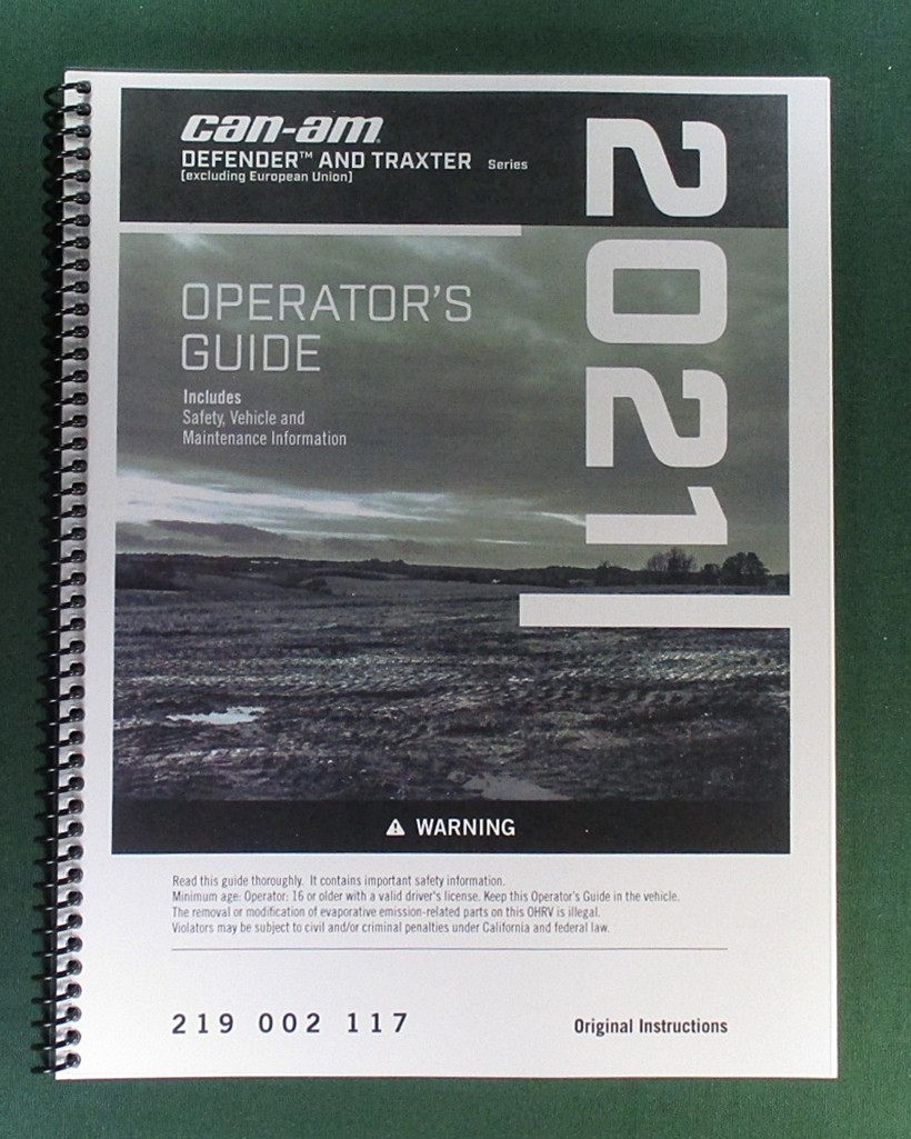 2021 Can-Am Defender Limited HD10 Owner\'s Manual: 219 Pages & Protective Covers