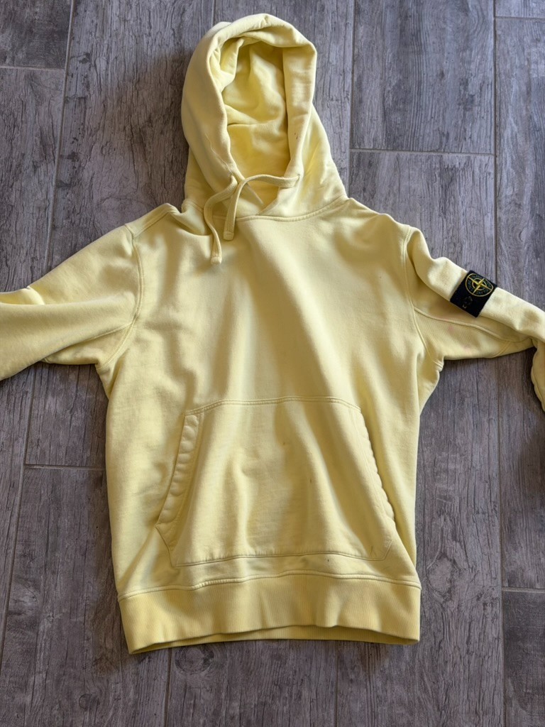 Stone Island Men\'s L Yellow Garment Dyed Hoodie Compass Badge 62820 Marks READ