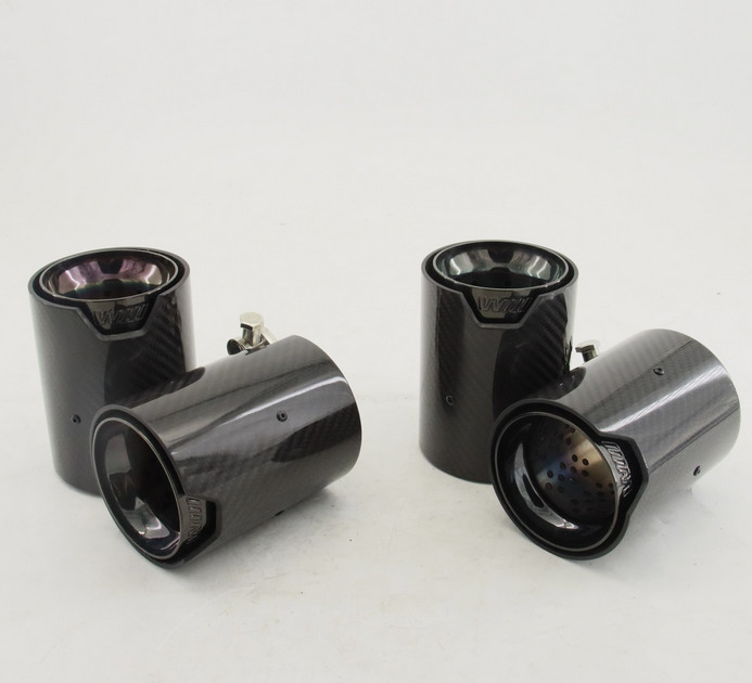 NEW 4X For 15-19 BMW F80 M3 F82 M4 Carbon Fiber Stainless Steel Tip 70MM Black