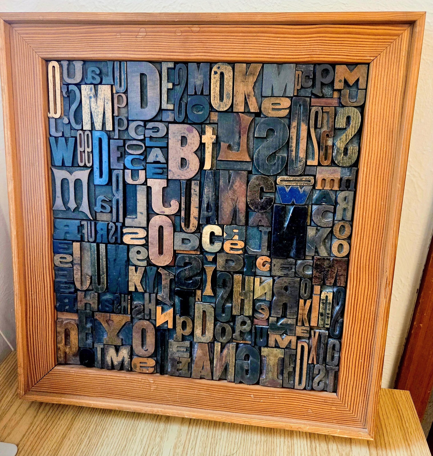 Vintage Wooden Letterpress Block Framed Wall Art