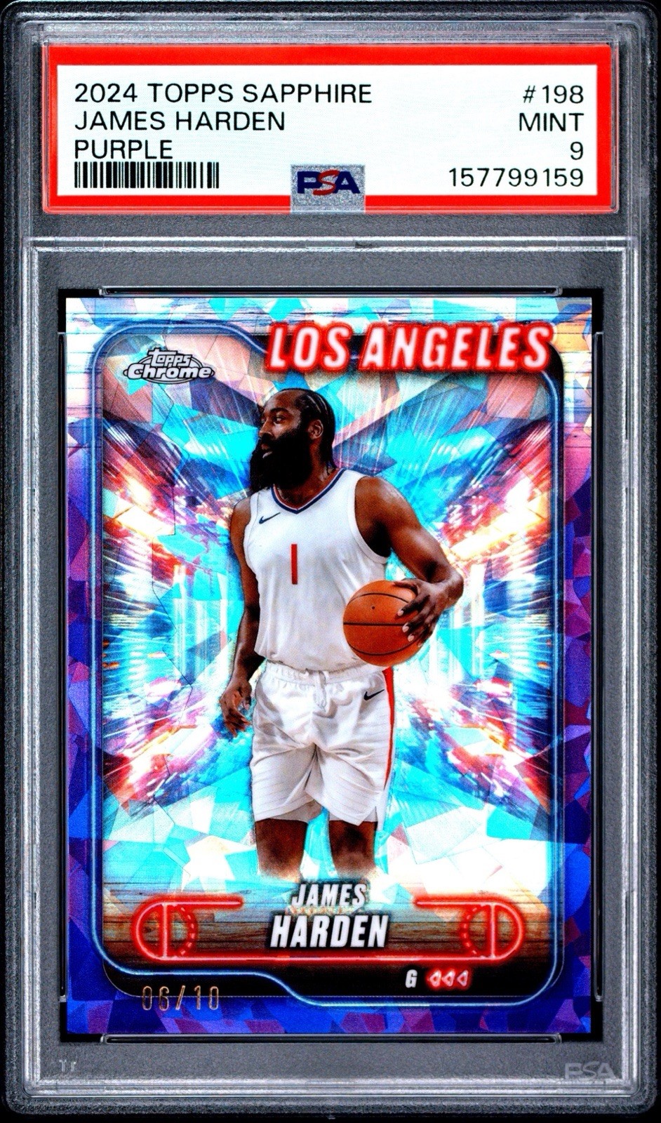 James Harden 2024-25 Topps Chrome Sapphire Purple 06/10 PSA 9 Clippers