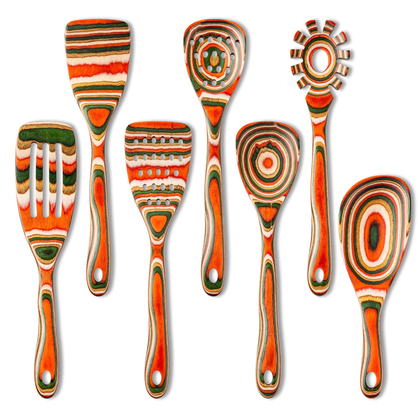 Gudamaye Pakkawood 7-Piece Red Wooden Cooking Utensils, Spoons for 