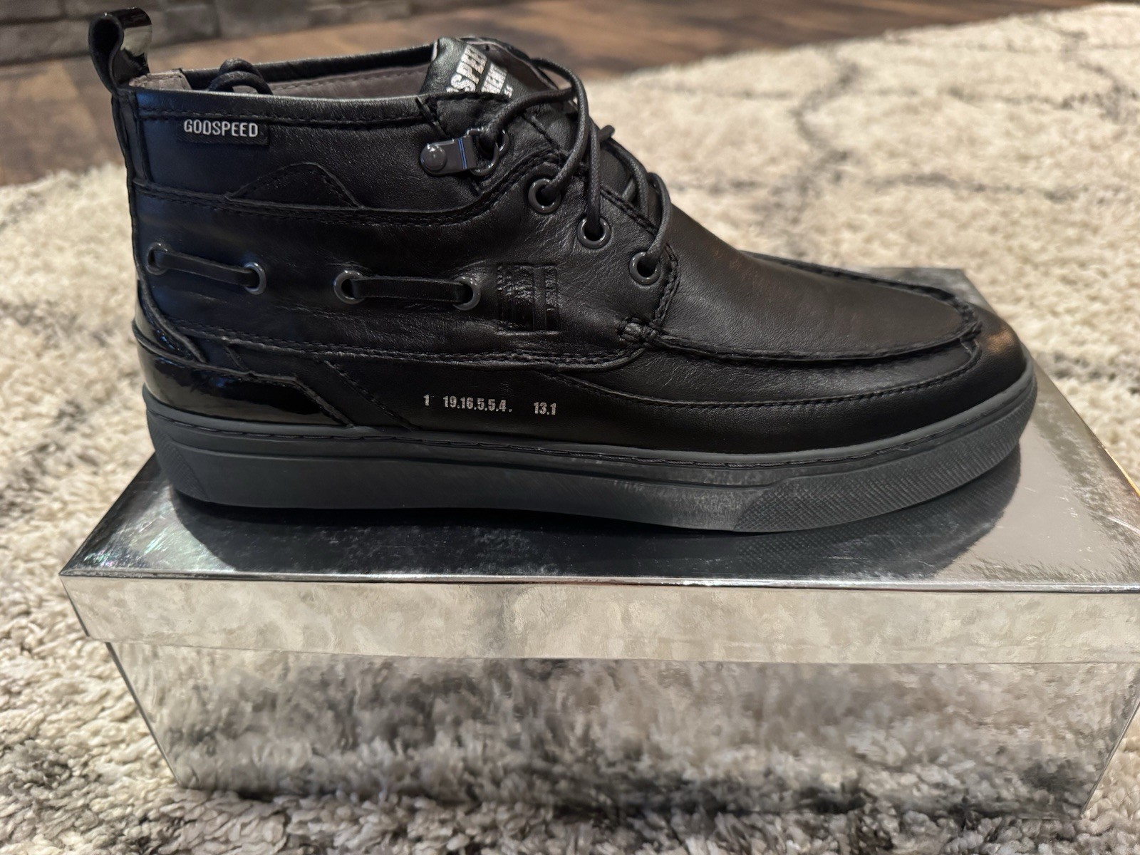Size 10.5 BUSCEMI Godspeed Men\'s Peerless Black Leather Mid Top