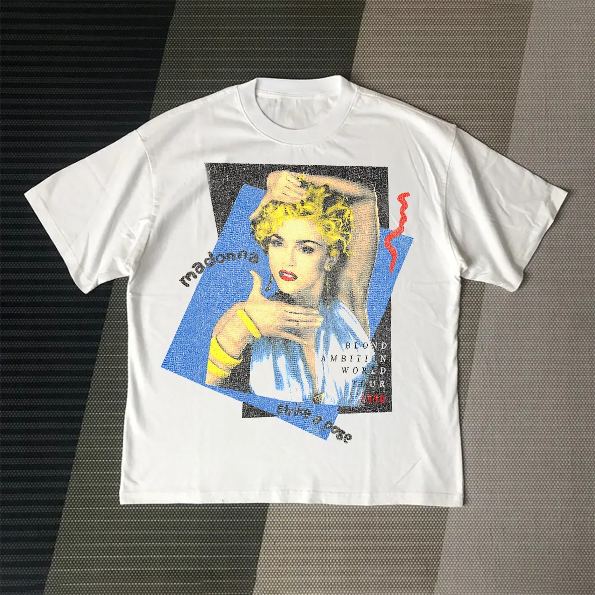1990 Madonna Blond Ambition World Tour Aged T-Shirt White XL