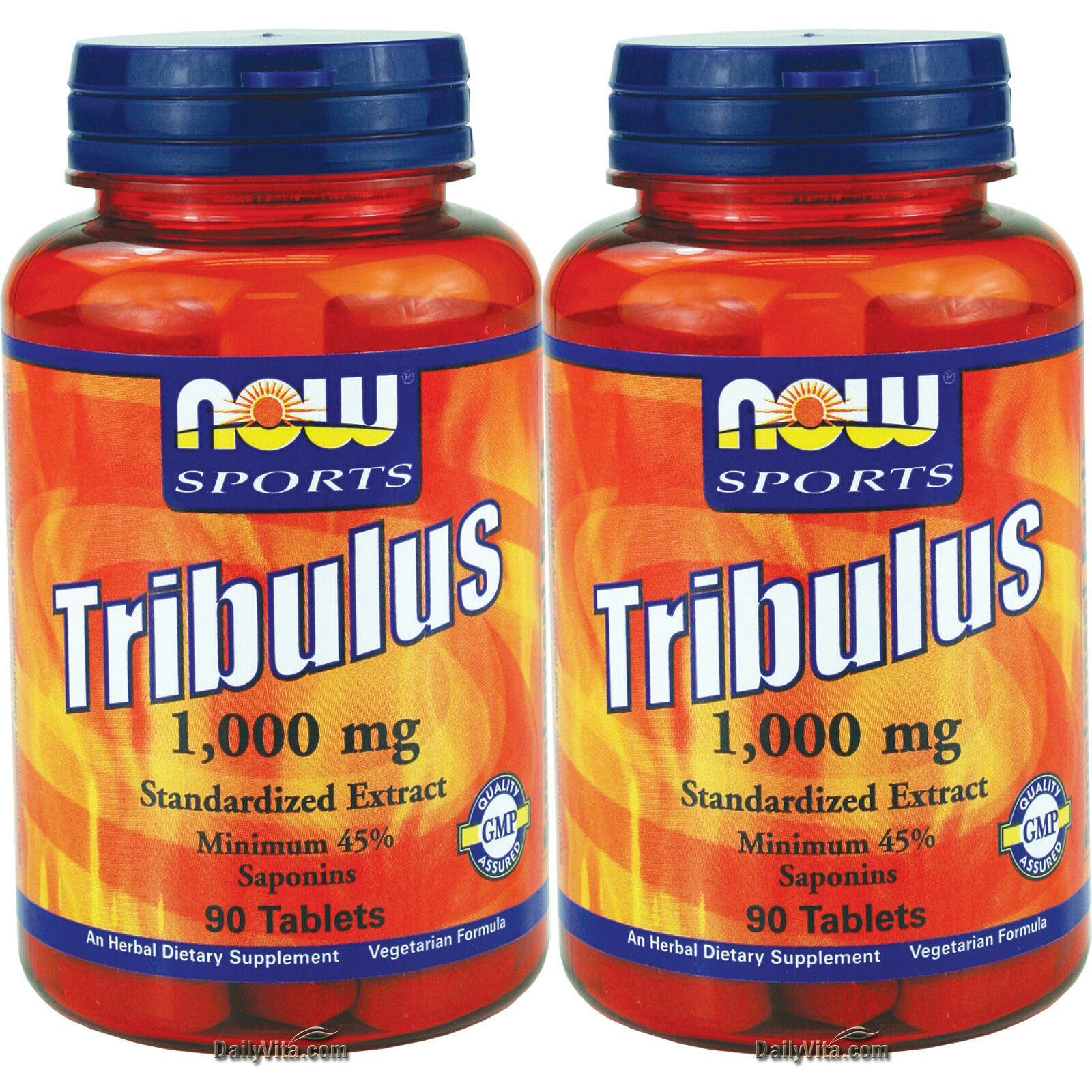 2 x NOW FOODS Tribulus 1000 mg 90 Tabs 45% Saponins Testosterone Boost