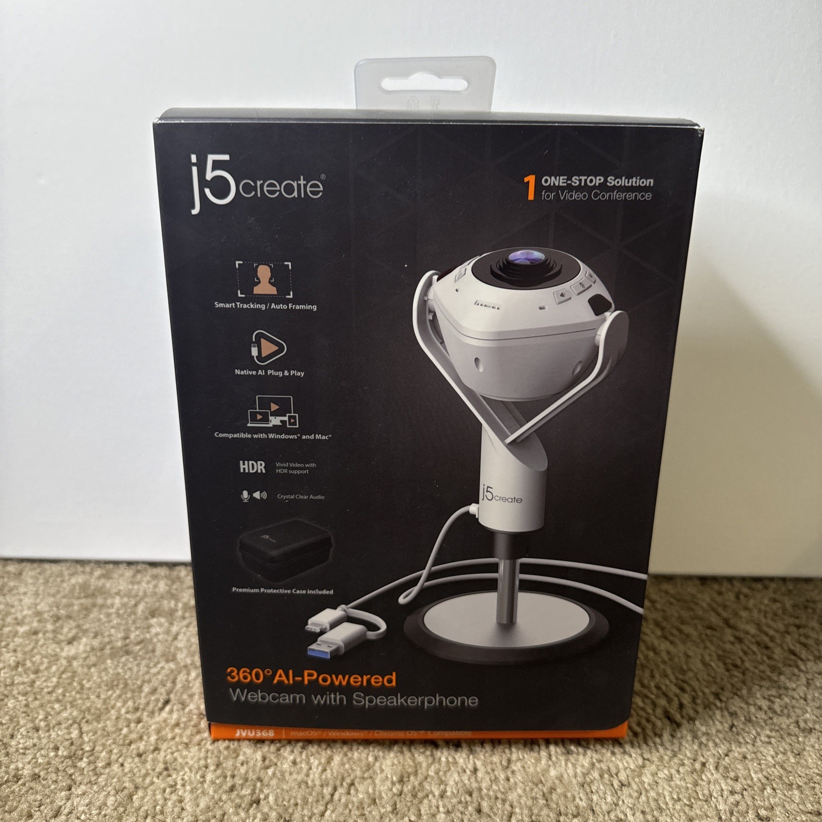 j5create 360 All Around AI webcam with speak JVU368 j5create 360 All Around AI webcam with speak JVU368