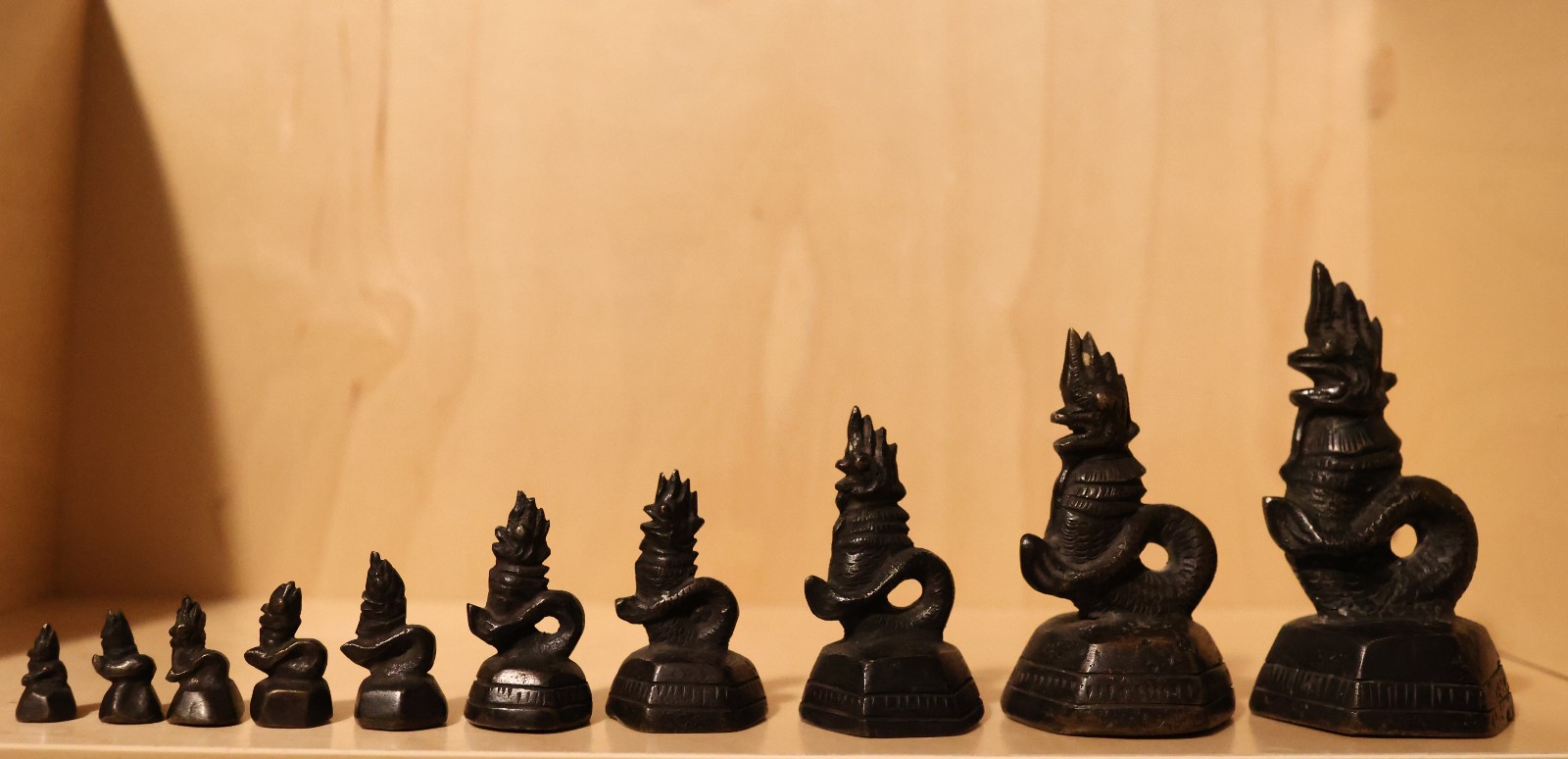 Vintage Burmese Naga Dragon Opium Weights Full Set of 10 Graduated Bronze 4.5in