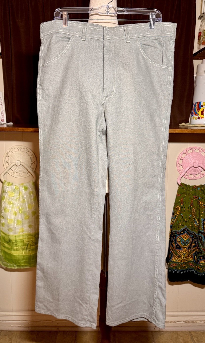 Vintage 70s Sportabouts Jeans 36 Waist Gray Flared Leg Contrast Stitch Pants