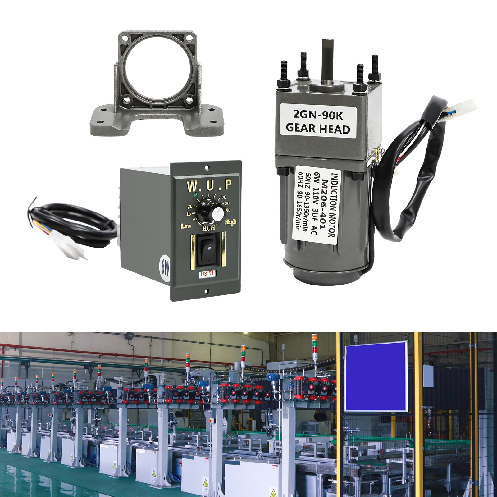 Adjustable Gear Motor Engine AC 110V 6W 2GN 90K 15RPM Gearbox Speed Controller