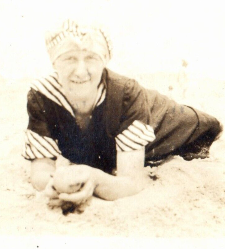 Older Woman Modest Swimwear Beach Antique Vintage Photograph