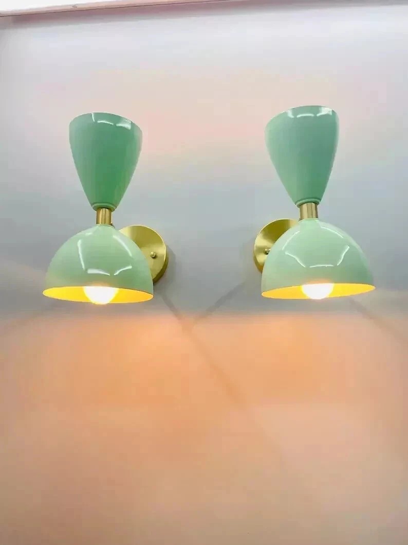 Vintage 1950s Italian Diabolo Plug-In Wall Sconce Pair Mid Century Brass Lamp