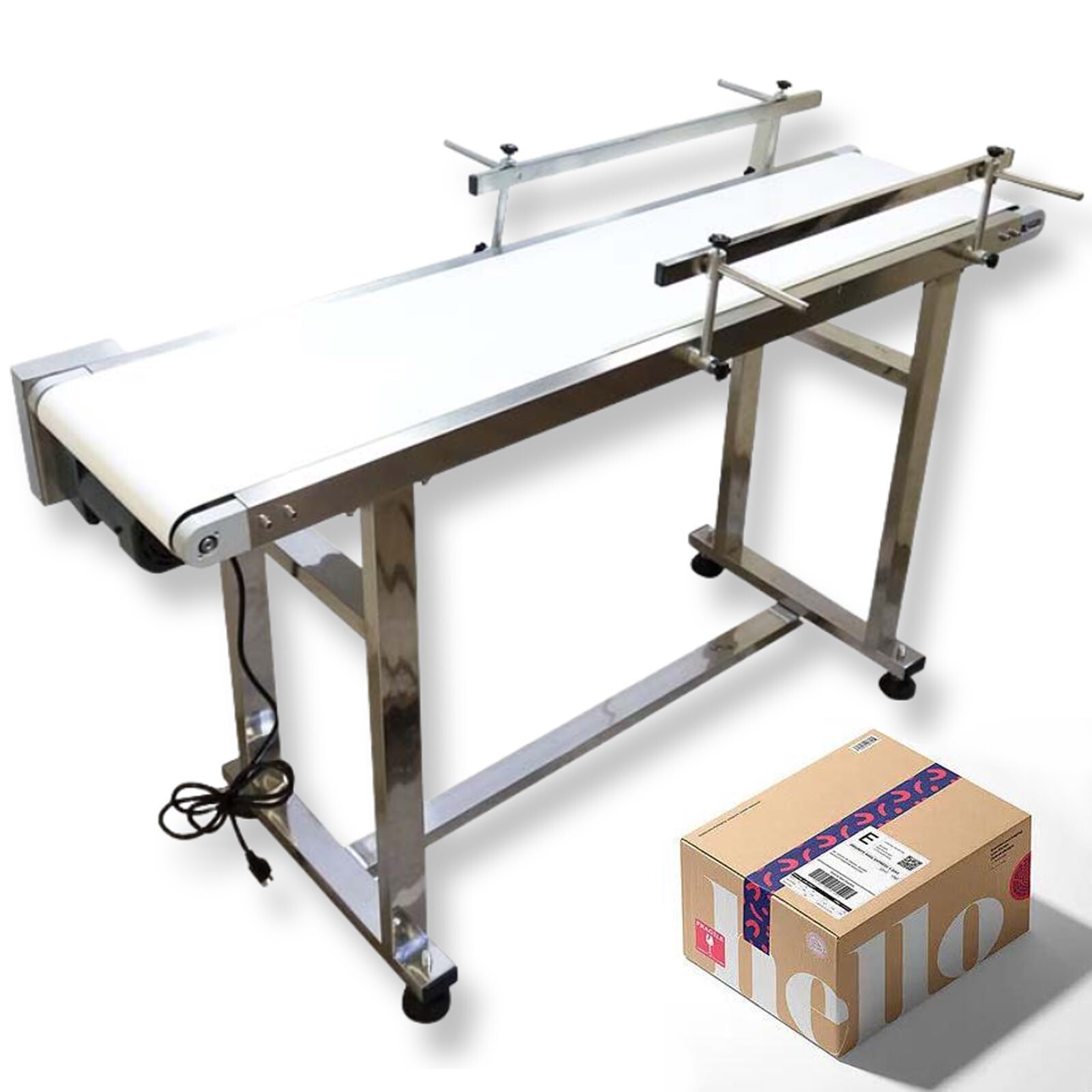110V White PVC Belt Conveyor Speed Adjustable Industrial Transport Equipment