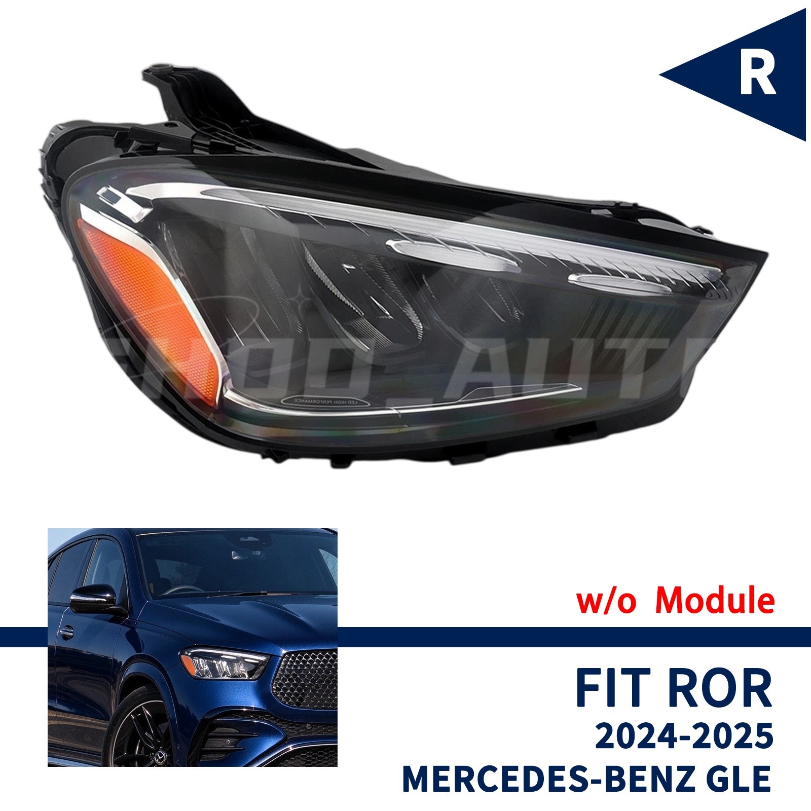 Right Passenger Head Light W/o Module LED Lamp For 2024-25 Mercedes Benz GLE350