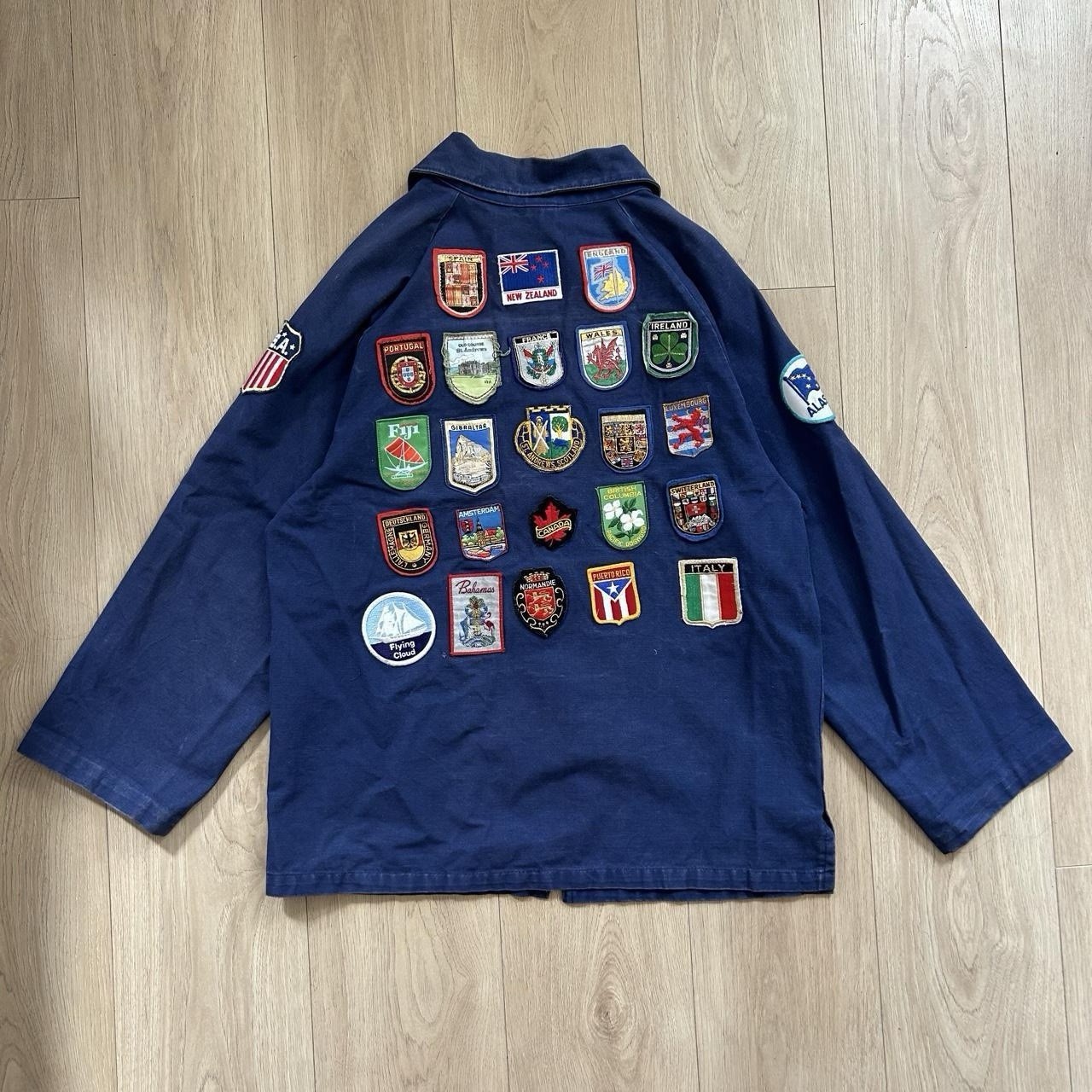 True Vintage 70s One of One Hand Patched Flags Zip Up Carpenter Shirt True Vintage 70s One of One Hand Patched Flags Zip Up Carpenter Shirt