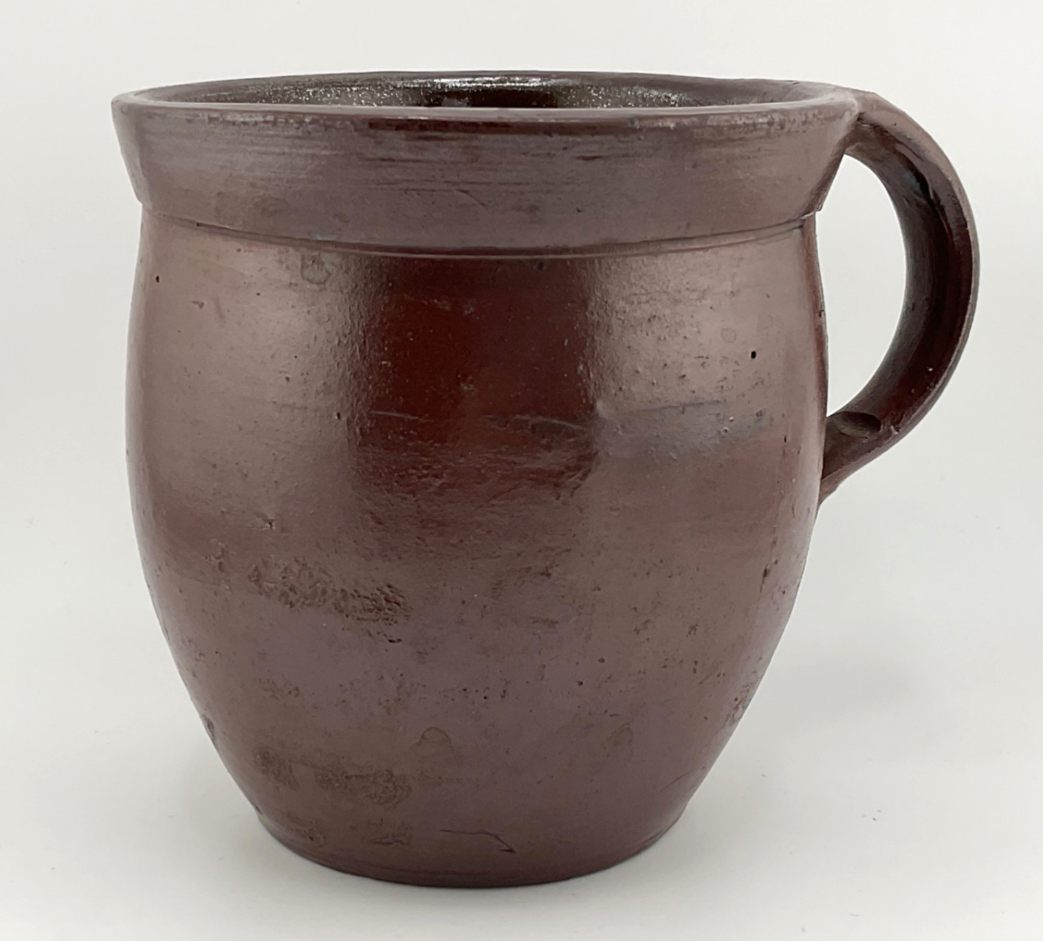 Antique Early Redware Handled Crock / Pot. Primitive Rustic Farm Decor. 4.75”H