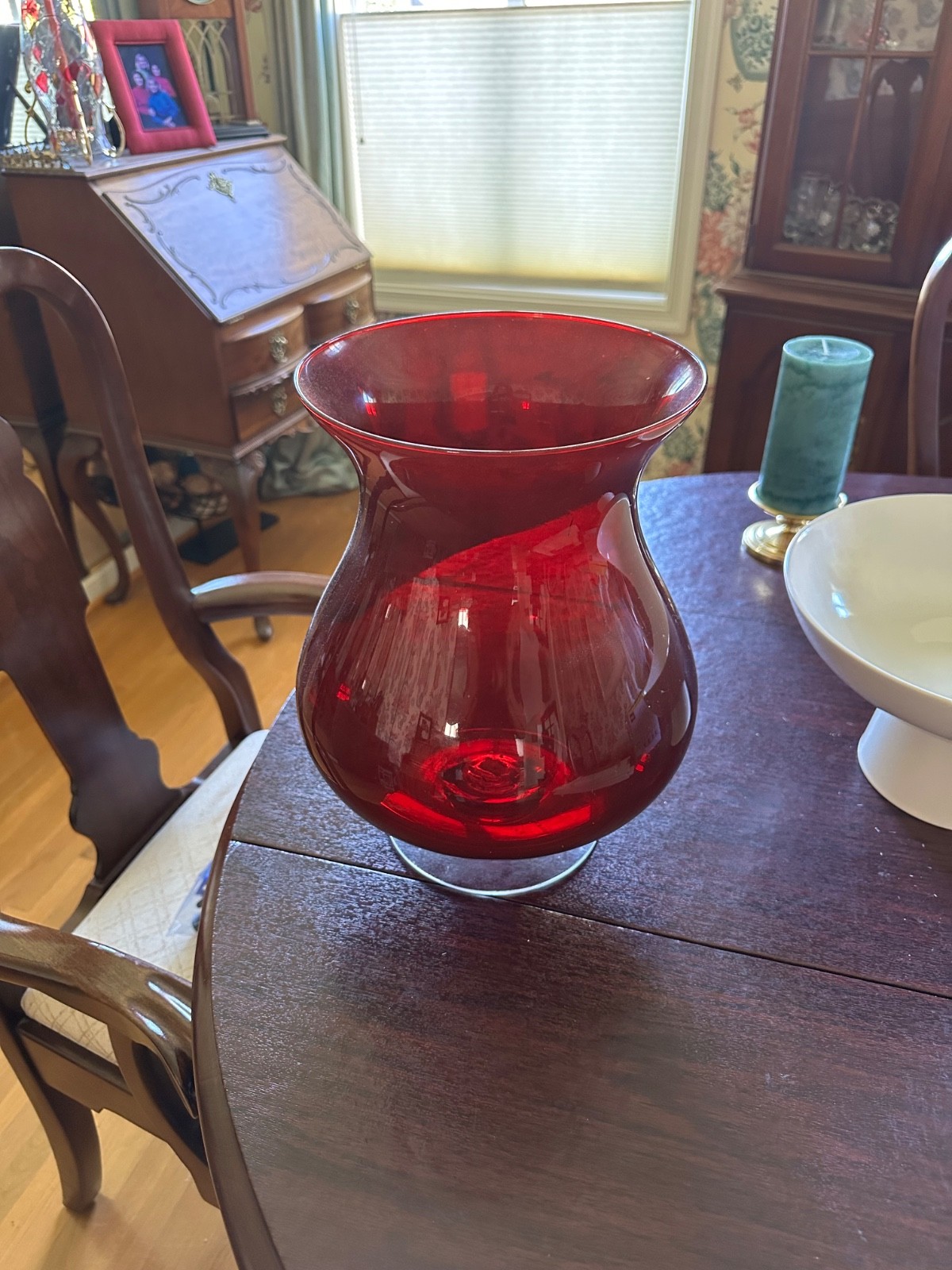 Vintage PartyLite P9099 Ruby Red Hurricane Vase 12” Polish Art Glass Retired Vintage PartyLite P9099 Ruby Red Hurricane Vase 12” Polish Art Glass Retired