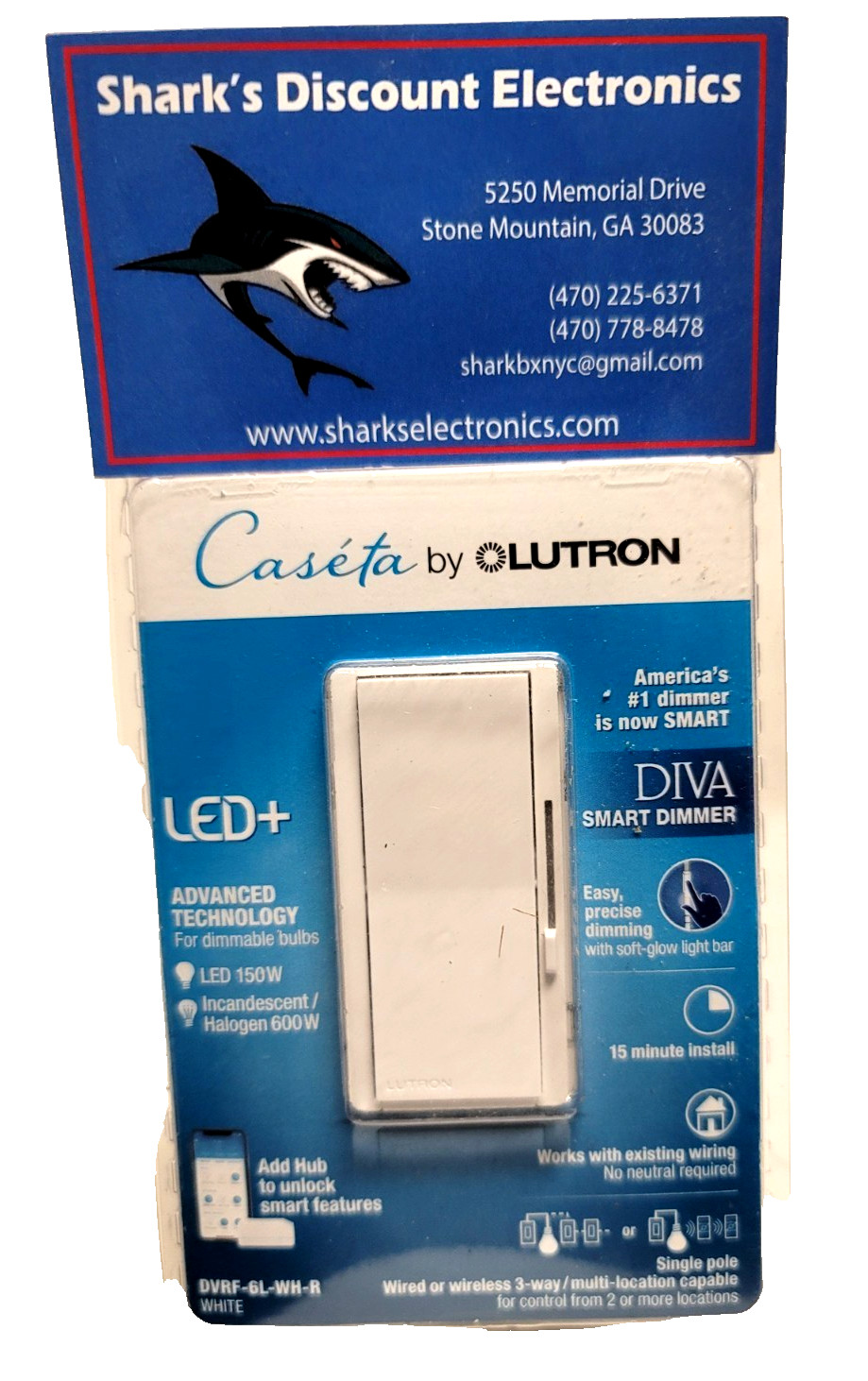 Lutron (Diva) Smart Dimmer Switch - White (DVRF-6L-WH-R). NEW. 