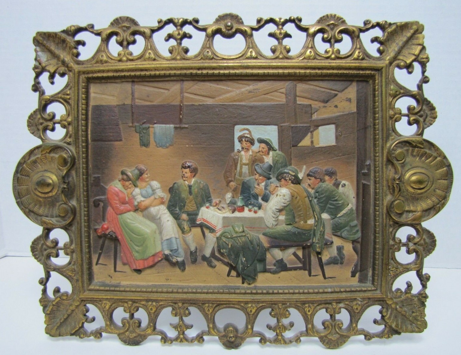 B&H BRADLEY HUBBARD Antique TAVERN PUB Scene Hand Painted Decorative Arts Plaque