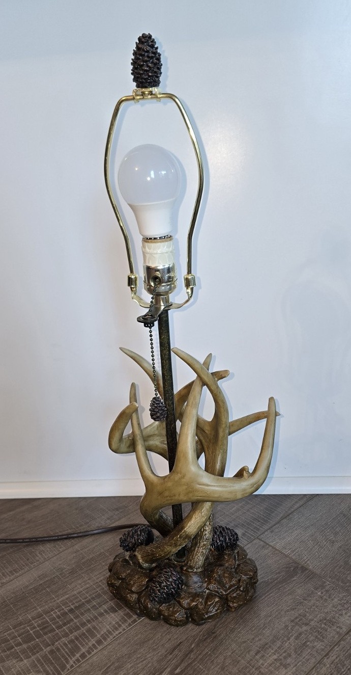 Ebros Gift 26in Faux Deer Antler Table Lamp Pinecone Cabin Lodge No Shade