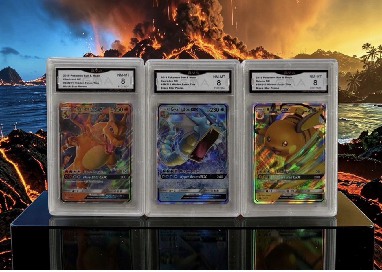 POKEMON BLACK STAR PROMO HIDDEN FATES TINS Gyarados Charizard Raichu GX GMA SET POKEMON BLACK STAR PROMO HIDDEN FATES TINS Gyarados Charizard Raichu GX GMA SET