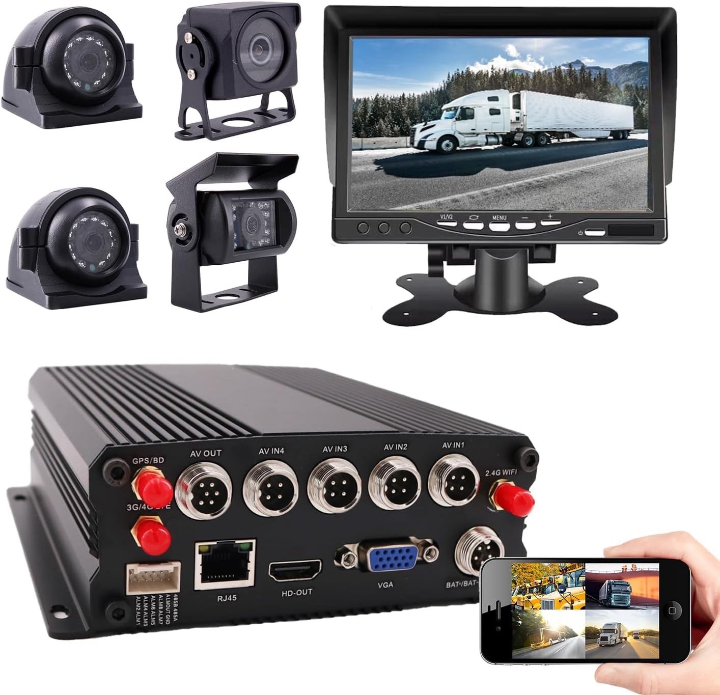 JOINLGO 4CH 1080P Mobile DVR Truck Bus RV Camera System 4G LTE GPS WiFi 7\