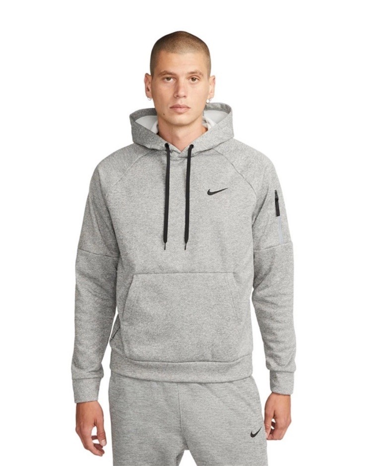 Nike Men\'s Therma-FIT Long Sleeve Logo Hoodie Pullover Dark Grey Heather Medium