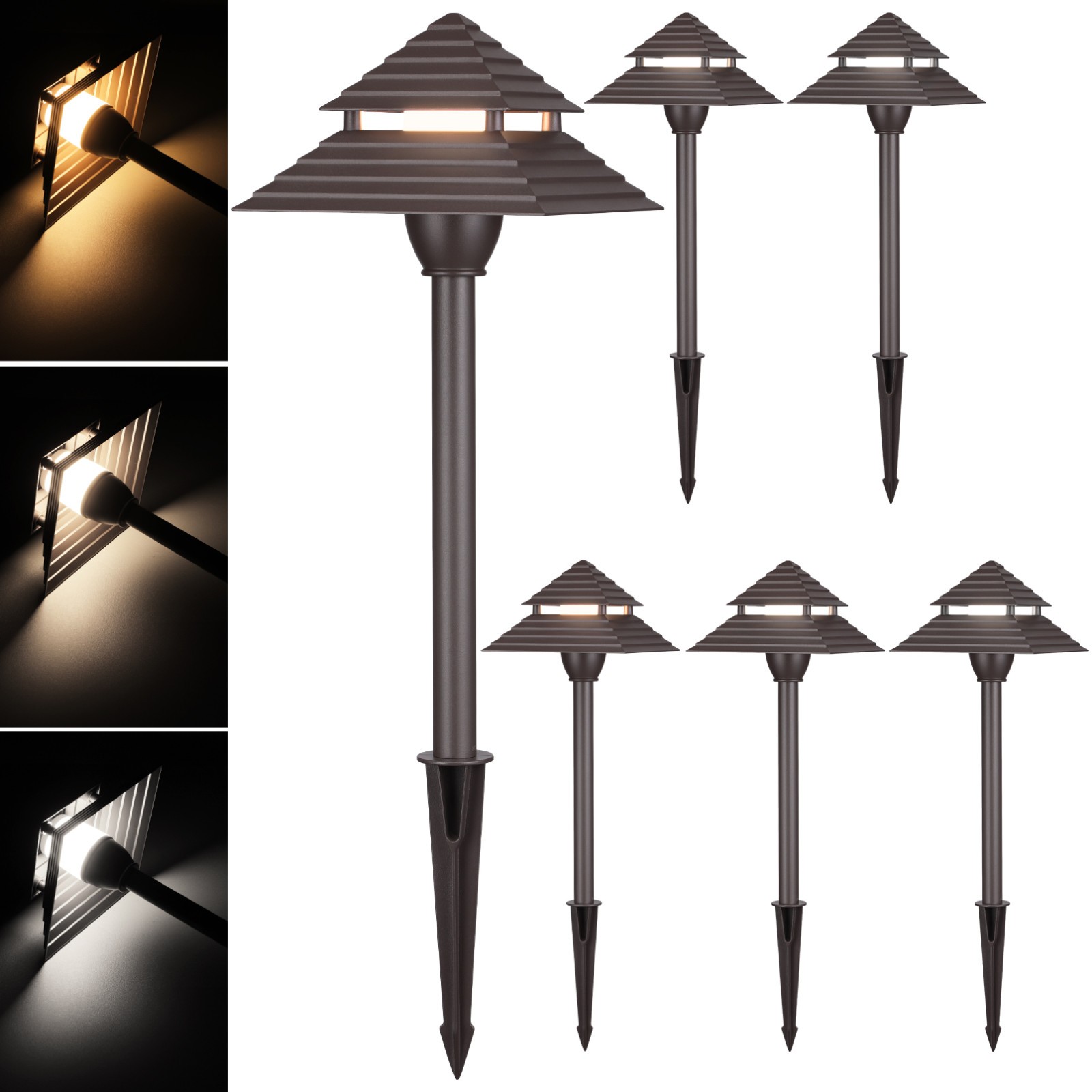 6 Pack 3CCT LED Pathway Lights, Low Voltage Landscape Lights, IP65, Aluminum