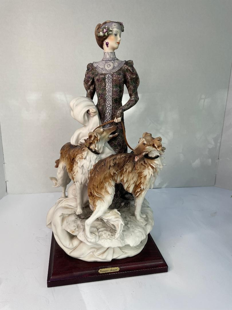 FLORENCE GIUSEPPE ARMANI VINTAGE RETIRED FIGURINE LADY WITH BORZOI DOGS Rare