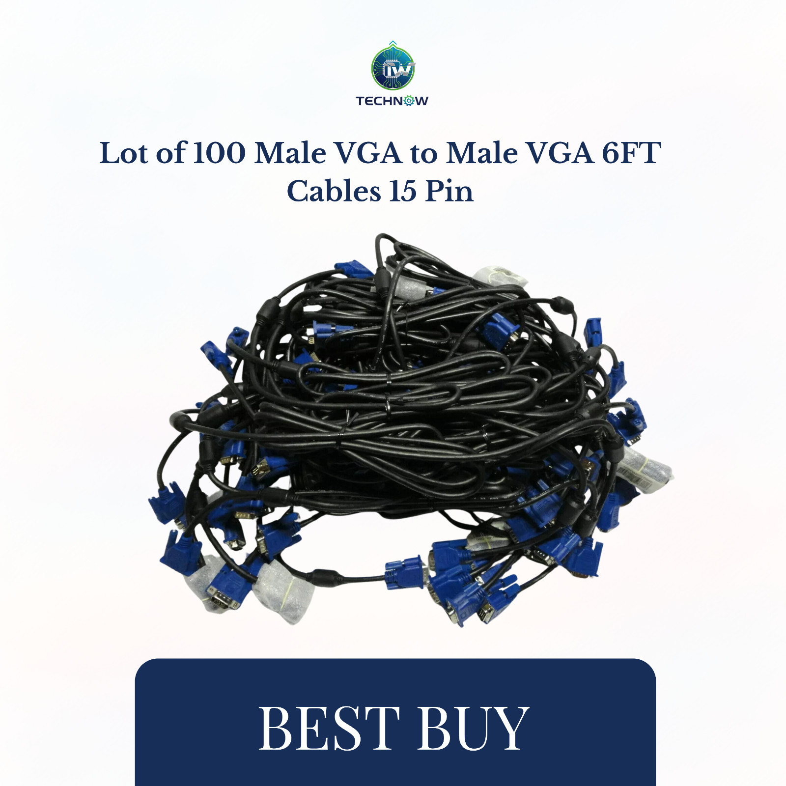 Lot of 100 Male VGA to Male VGA 6FT Cables 15 Pin