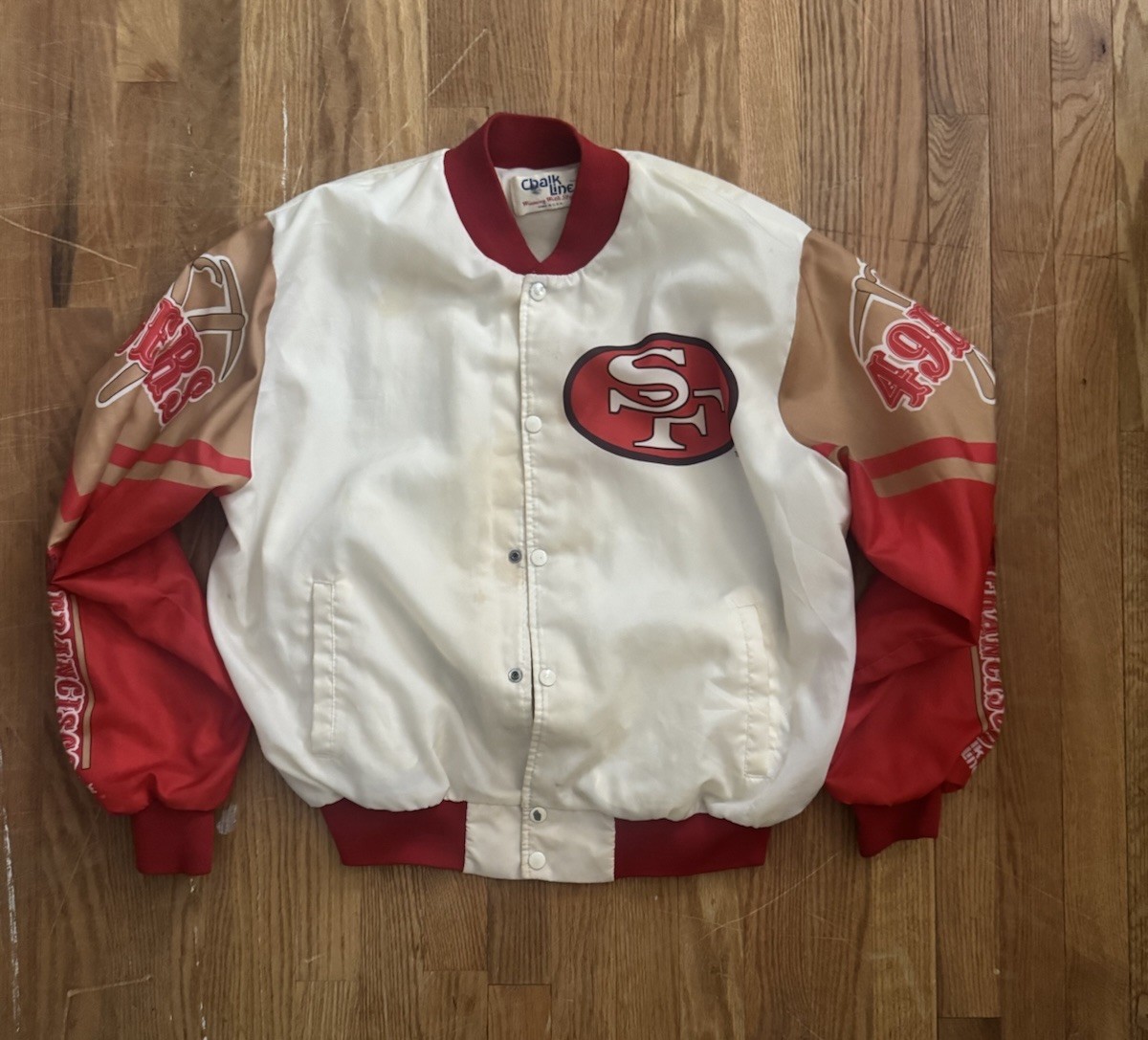 Vtg San Francisco 49ers NFL Chalkline AOP Jacket Miner Nice 1989 Sz XL Vtg San Francisco 49ers NFL Chalkline AOP Jacket Miner Nice 1989 Sz XL