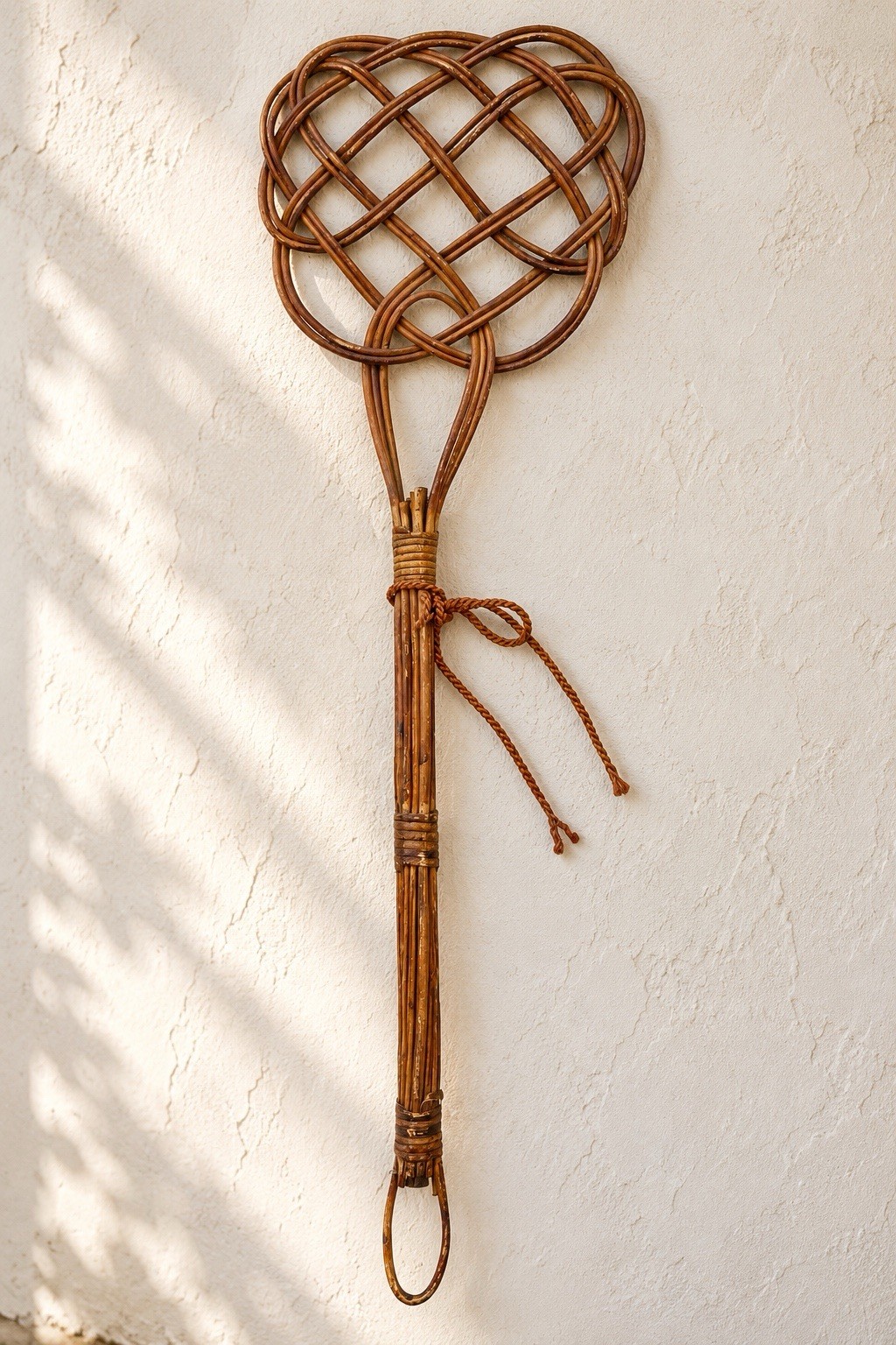 Vintage Woven Rattan Carpet Beater Celtic Knot Wicker Rustic Farmhouse Decor 27\