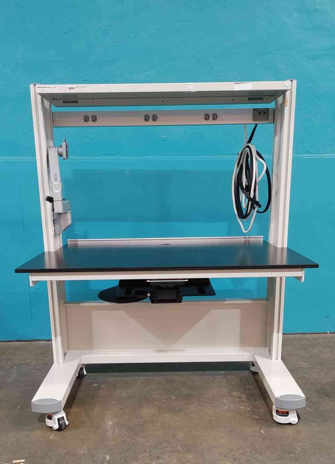 4' Rolling Lab Table w/6 Port PDU Strip, Swivel Desk Pull Out And Mount (Sku