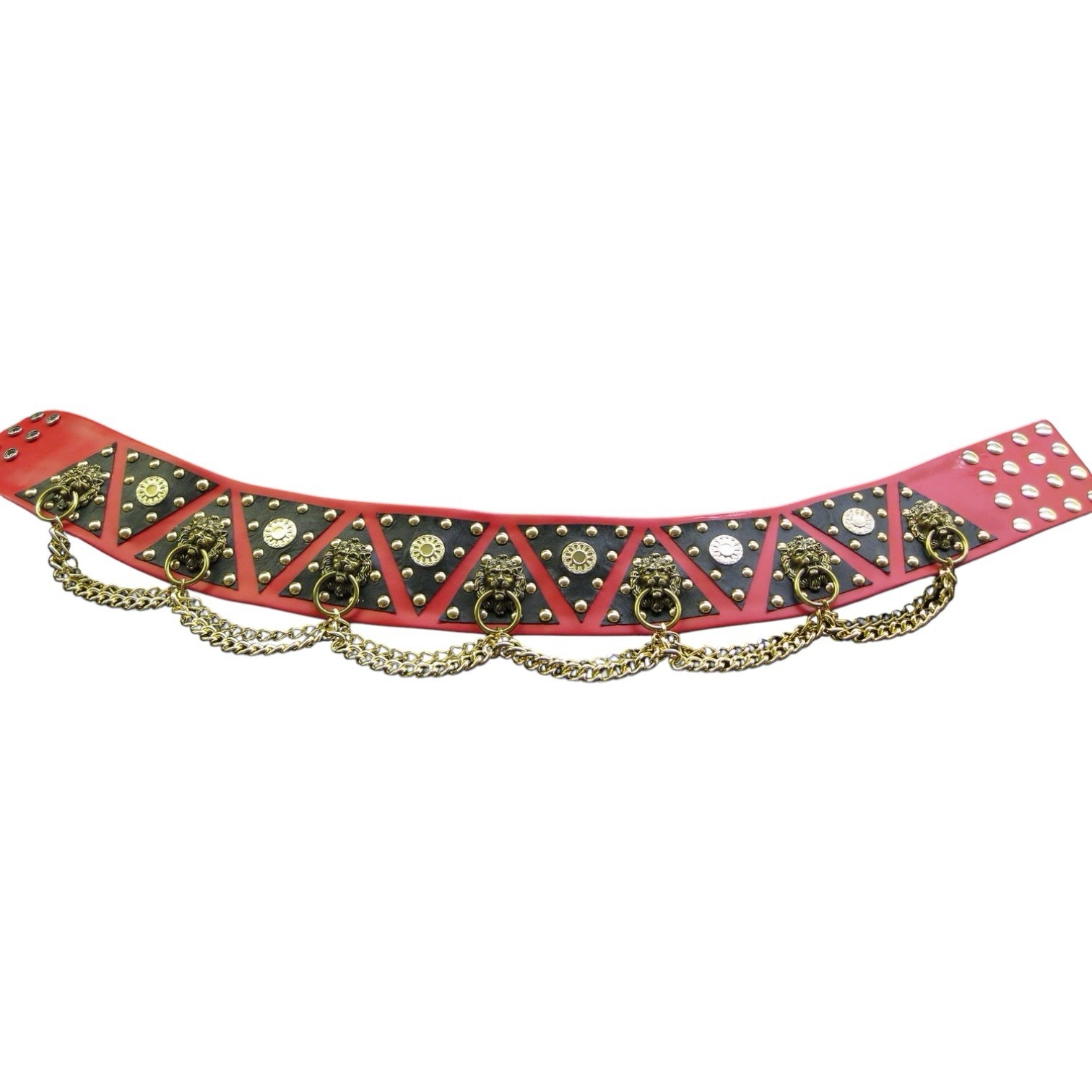 Elvis Presley 1970 Diamond Rehearsal Style Red & Black Lion Head Gold Chain Belt Elvis Presley 1970 Diamond Rehearsal Style Red & Black Lion Head Gold Chain Belt