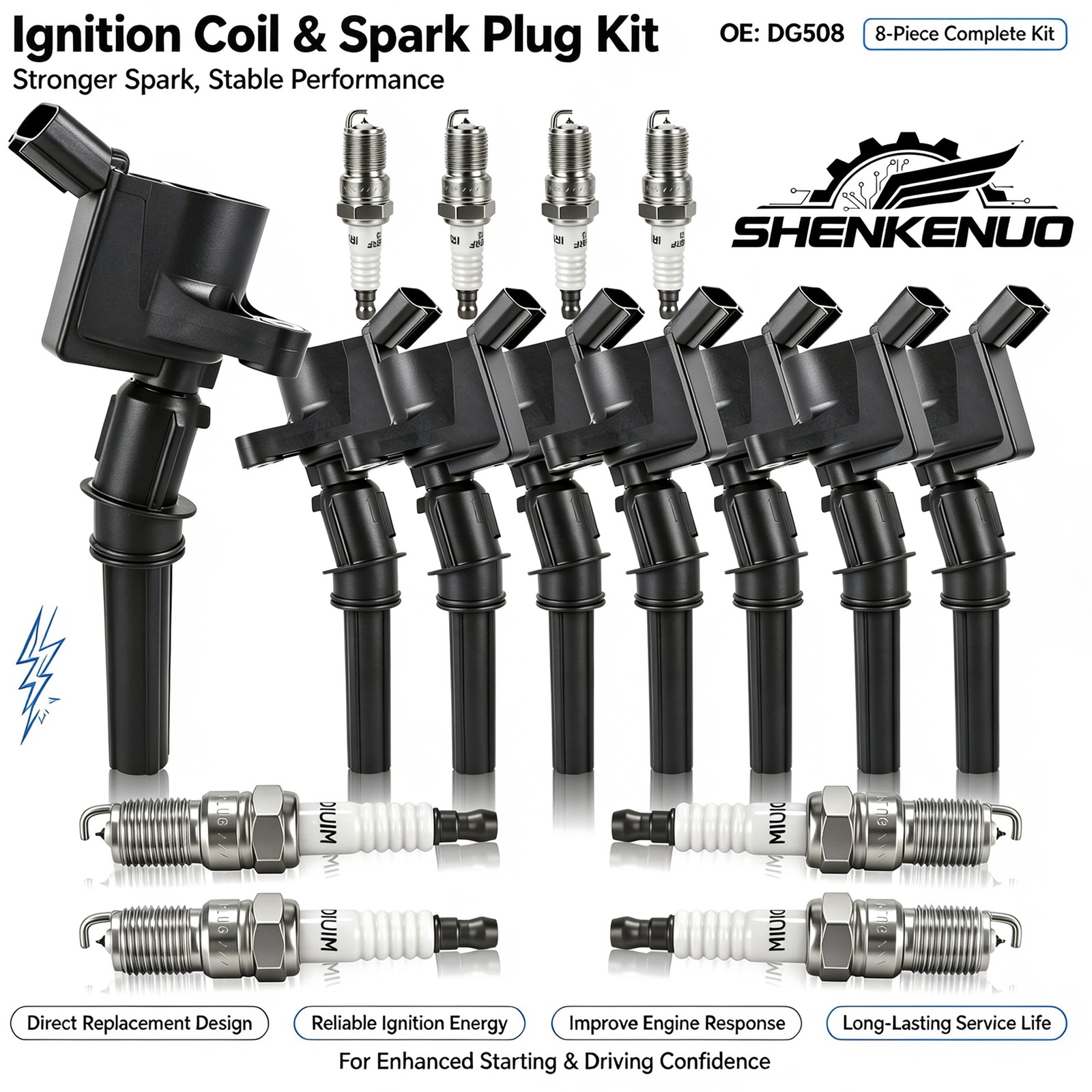 8PCS paquete de bobina de encendido y bujía de iridio for Ford F150 4.6L 5.4L