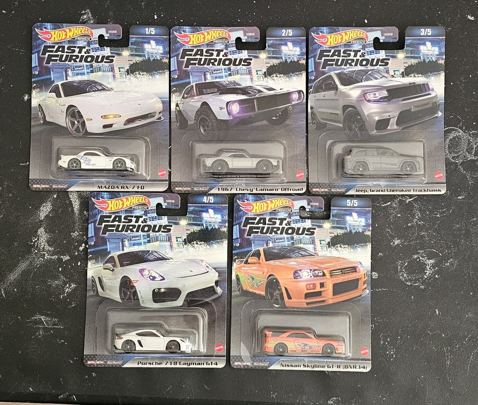Hot Wheels Premium Fast & Furious Complete Set 1-5 Skyline R34 RX-7 Porsche 2022 Hot Wheels Premium Fast & Furious Complete Set 1-5 Skyline R34 RX-7 Porsche 2022
