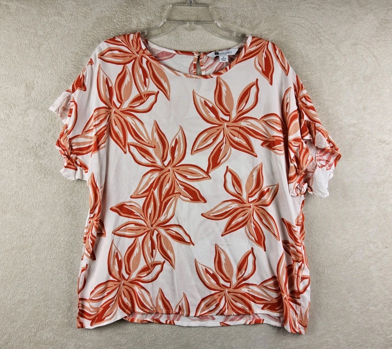 Rockmans Women\'s Short Ruffle Sleeve Tropical Floral Blouse Top Size 16