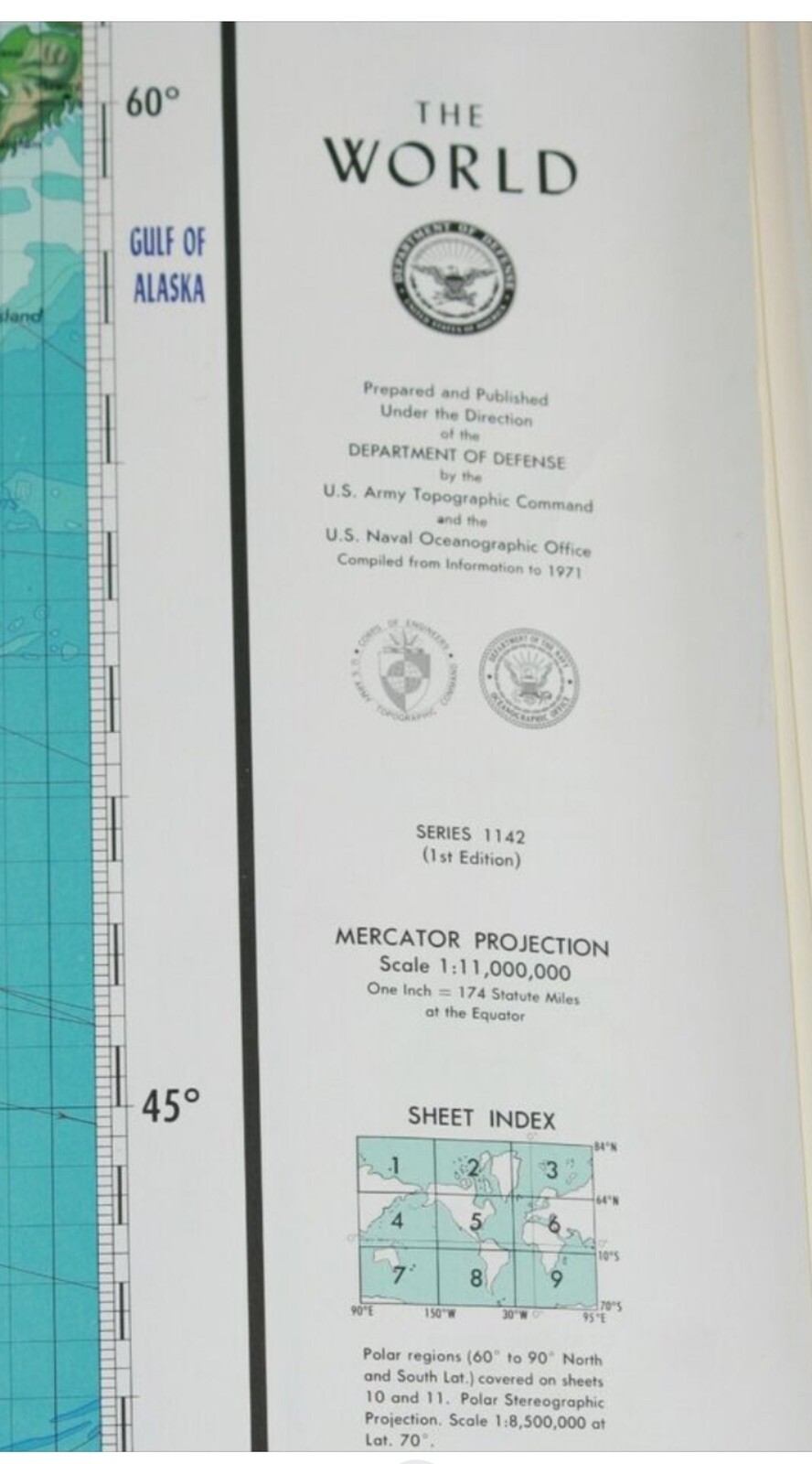 “The World Map” series 1142 1971.  US Topographical Command. 9 Sheets.