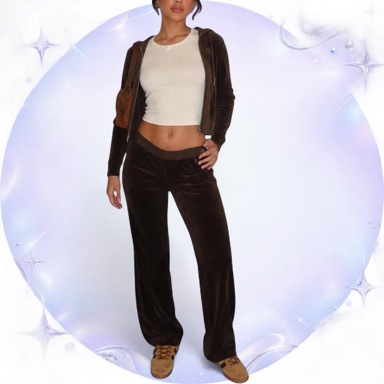 Vintage Y2K Lauren Ralph Lauren Brown Velour Low-Rise Pants Small